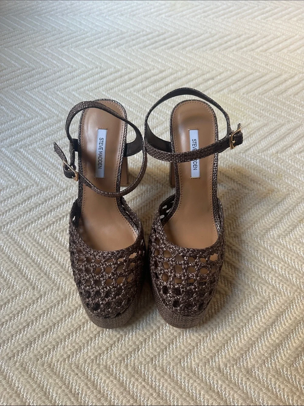 Steve Madden Brown Lexie Raffia Platform Heels